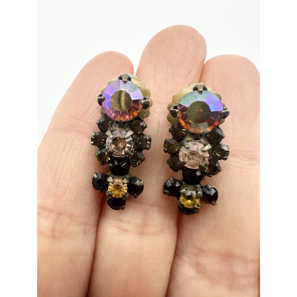 Vintage SORRELLI Brown Crystal Earrings Pierced Fall Color